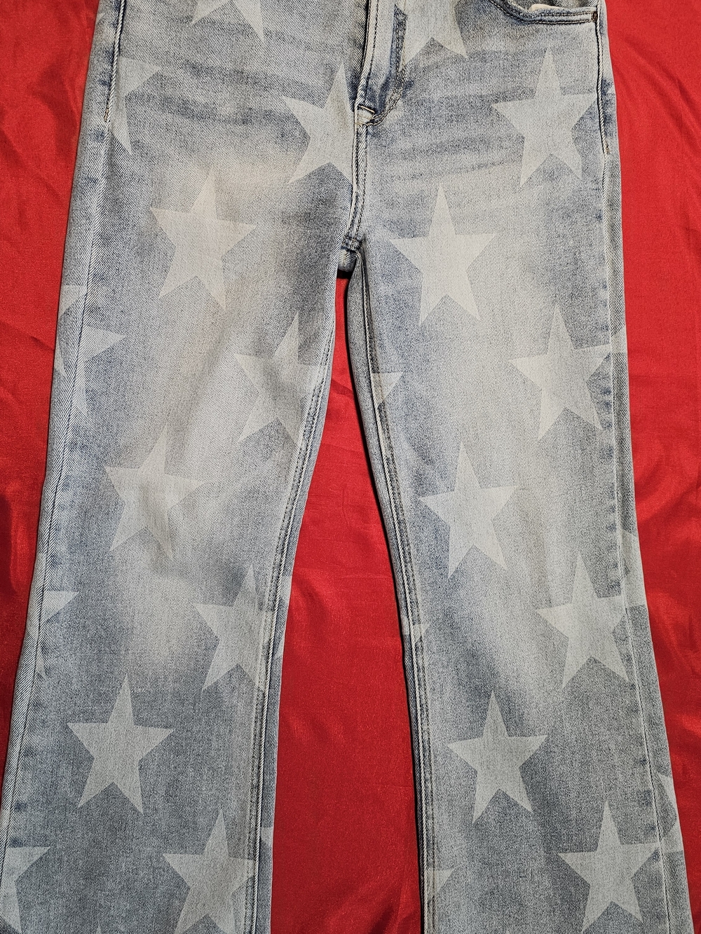 Risen Jeans Sz 7 Star Print Raw Hem Straight Leg Light Wash Festival American